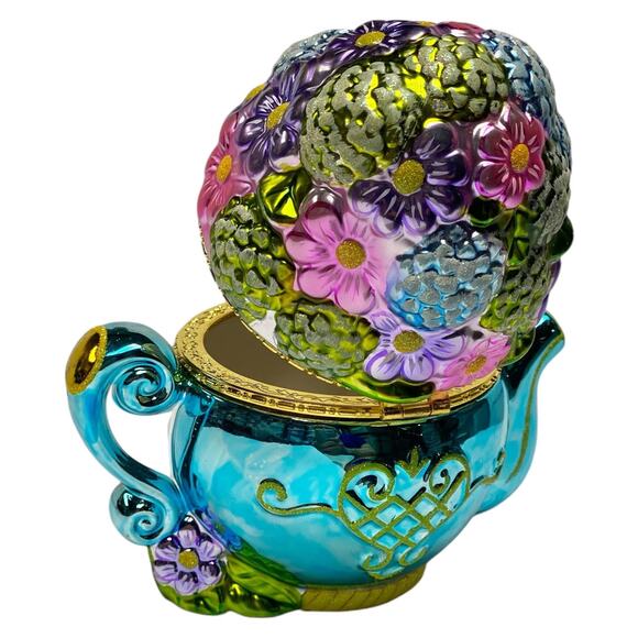 Christopher Radko 6" Hinged Porcelain Trinket Teapot 2006 Spring Bouquet MIB - Picture 4 of 15